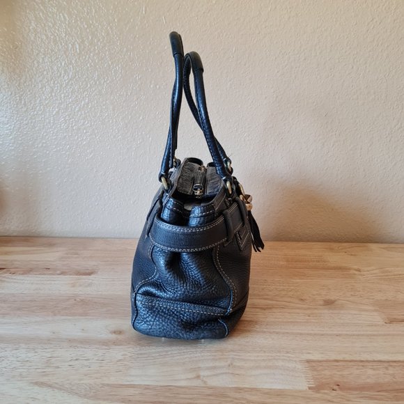 Coach Black Pebble Leather Hamptons Carryall Tote Satchel Shoulder